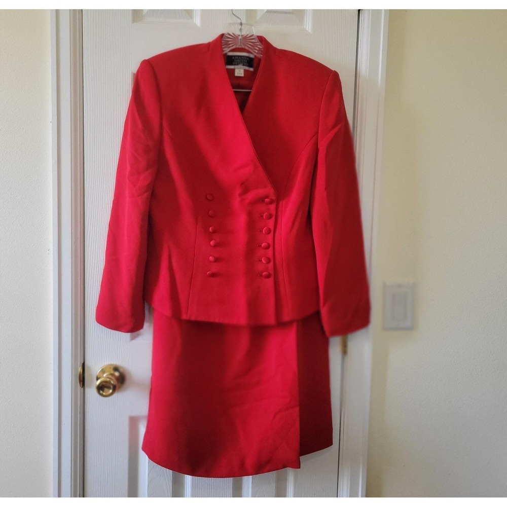 Amanda Smith Petites Red Evening Skirt Suit Double Breasted Blazer 10P Vintage‎